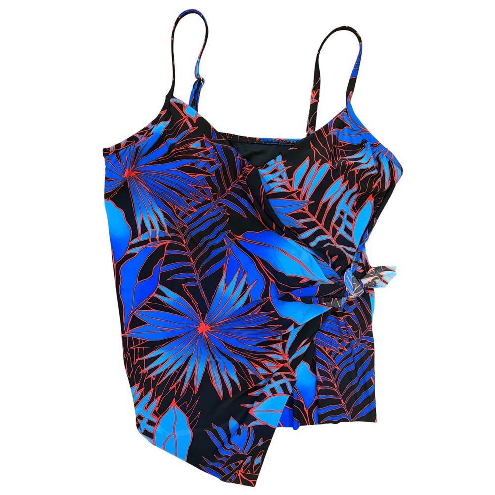 Magicsuit By Miraclesuit 16 Tankini Top Tropical Palm Leaf Wrap Front Side Tie